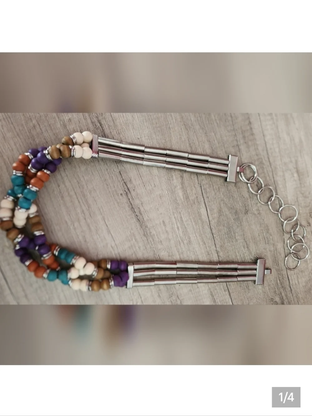 Boho Beaded Waist Belt Adjustable‎ Silvertone Chain Artisan Festival Hippie